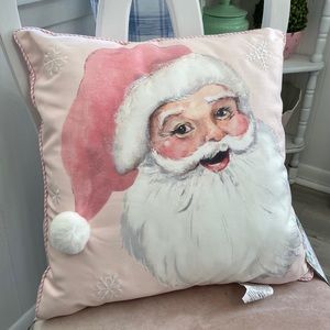 Pink Pastel Santa Claus Embroidered Christmas Pillow